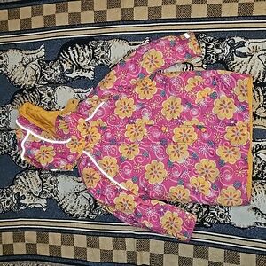 Hanna Andersson quilted jacket floral multicolored pockets hood size 130 (i4)